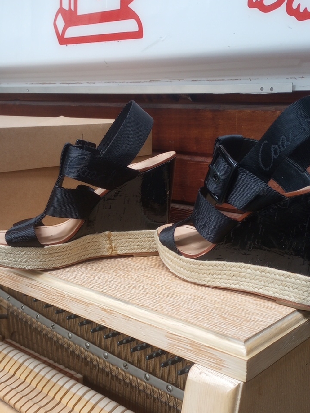 Coach Black Espadrille Wedge Sandals with Buckle Strap - Picture 6 of 8